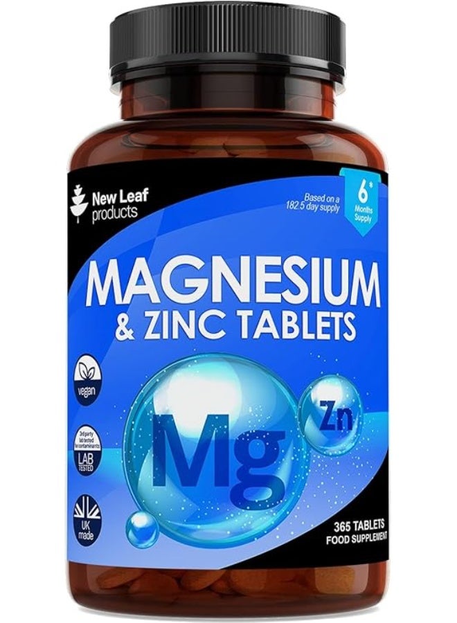 New Leaf Magnesium & Zinc – Supports Muscle Function, Immunity & Energy Metabolism – 365 Tablets – Made in UK - Image 1